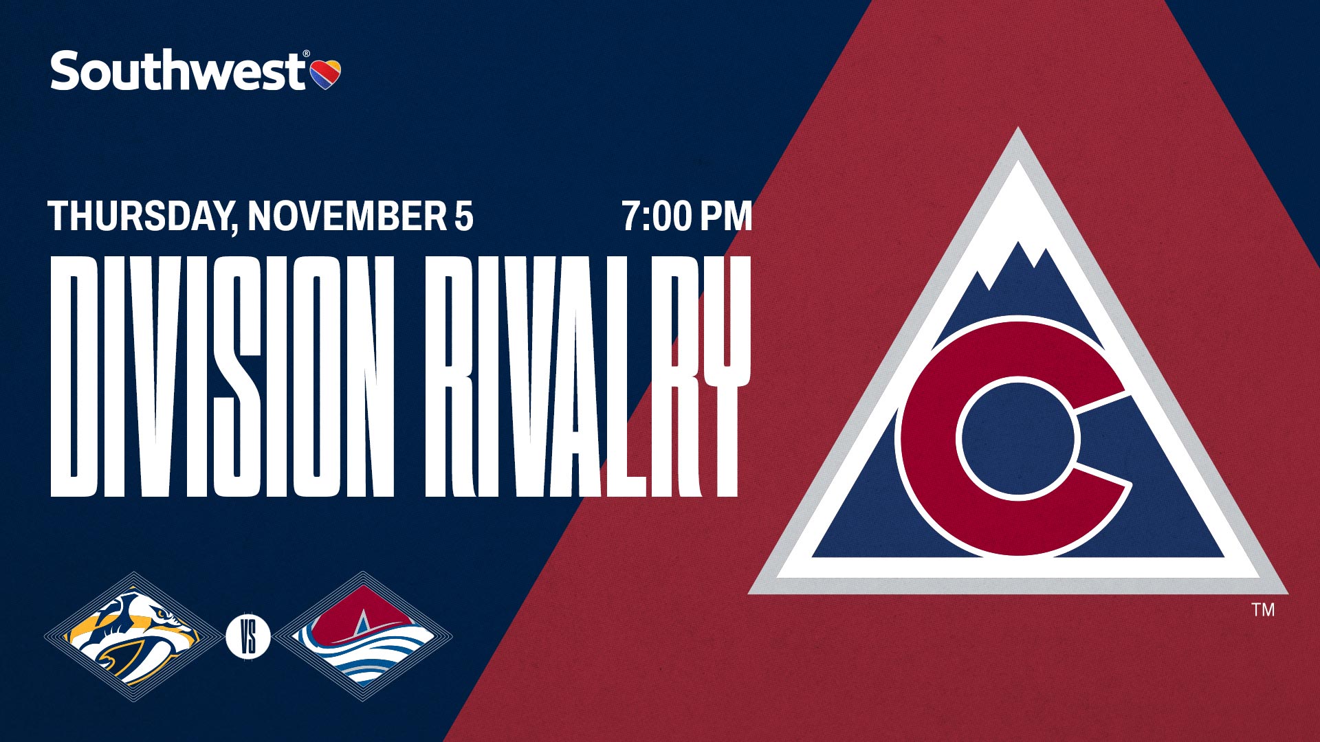 Colorado Avalanche vs Nashville Division Rivalry game